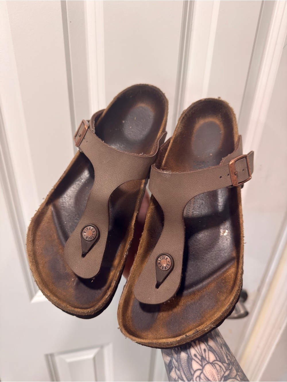 Birkenstock Brown T-strap Thong Sandals with Buckle